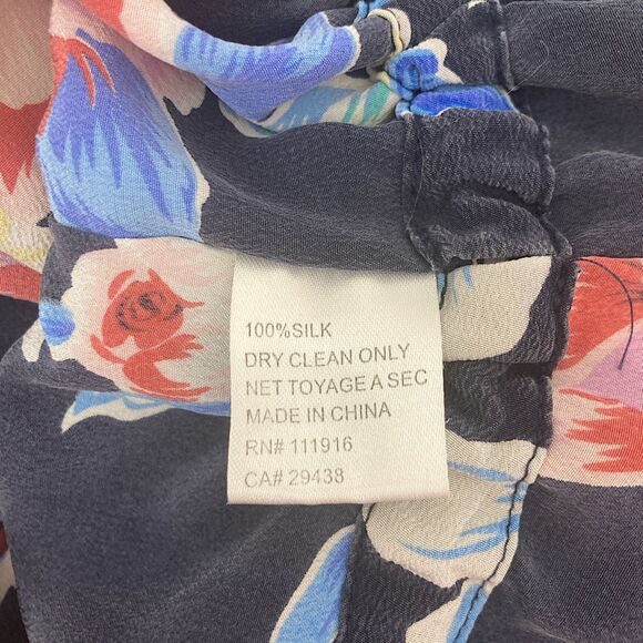 Yumi Kim Shacara Silk Blouse S Floral Crochet Trim Cinched Waist V-Neck - Picture 15 of 16